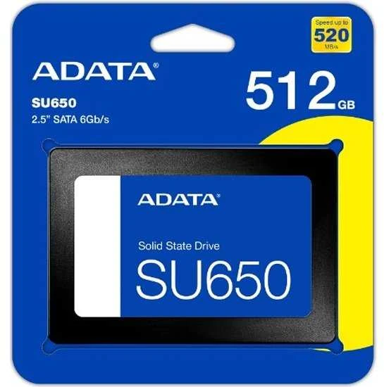 Kietasis diskas  ADATA Ultimate SU650 512 GB, SSD form factor 2.5", SSD sąsaja SATA 6Gb/s, Rašymo greitis 450 MB/s, Skaitymo greitis 520 MB/s