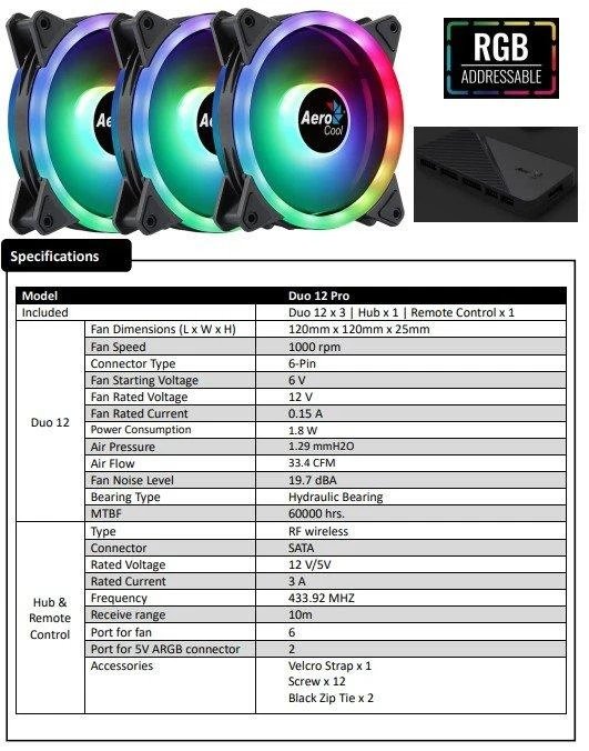Kompiuterio Ventiliatoriai - Aerocool Duo12pro 3x12cm ARGB, Juoda