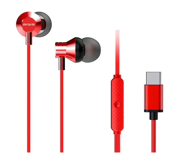 Aiwa raudonos USB-C ausinės su laidiniu valdymu