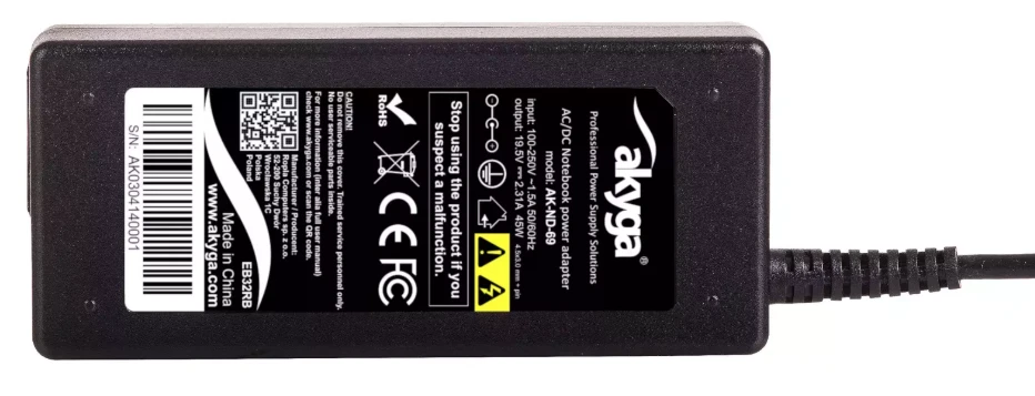 Nešiojamojo kompiuterio pakrovėjas Akyga AK-ND-69 (19.5V / 2.31A 45W 4.5 x 3.0mm + pin) HP 1.2m