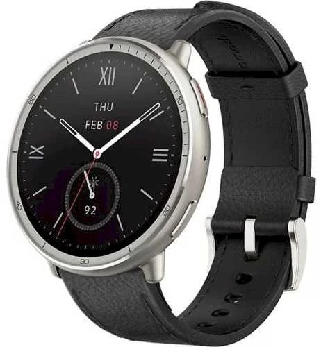 Išmanusis laikrodis - Amazfit Active 2, Sidabrinės spalvos korpusas su juodos spalvos odiniu diželiu