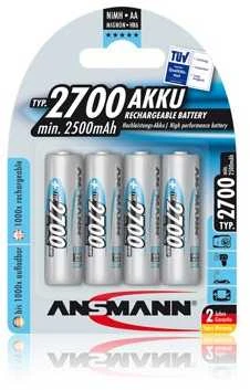 1x4 Ansmann dešinėje. Baterija 2700 Mignon AA 2500 mAh