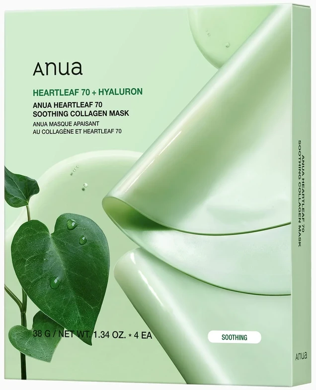 Veido kaukė Anua Heartleaf 70+Hyaluron Soothing Collagen Mask 38 g 4 vnt.