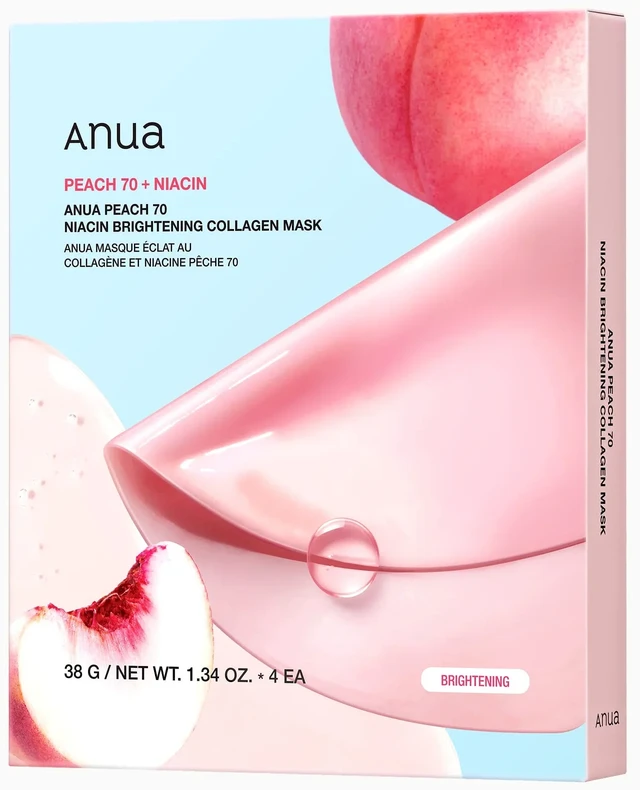 Veido kaukė Anua Peach 70+Niacin Brightening Collagen Mask 38 g 4 vnt.