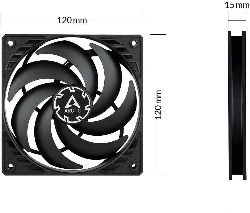 ARCTIC P12 Slim PWM PST korpuso ventiliatoriai, 4-pin, 120mm, juodi, 3 vnt.