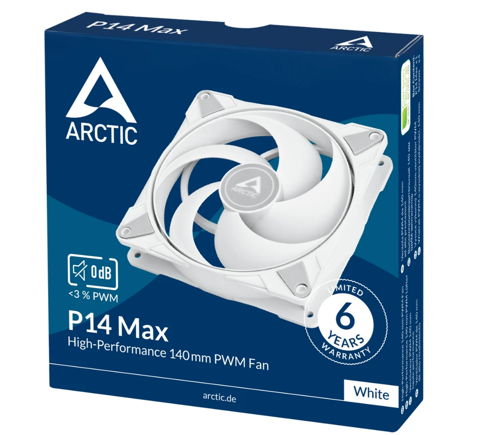 ARCTIC P14 MAX korpuso ventiliatorius, 4-pin, 140mm, baltas