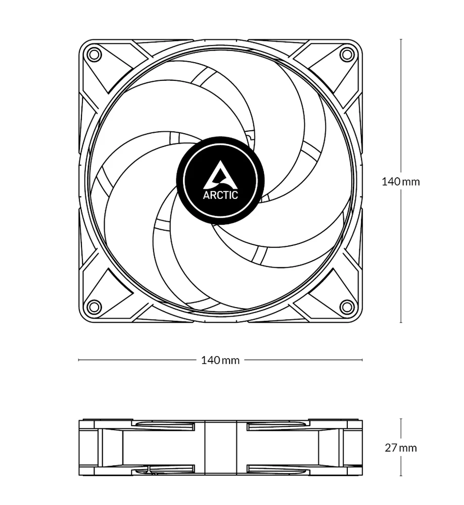 ARCTIC P14 MAX korpuso ventiliatorius, 4-pin, 140mm, baltas