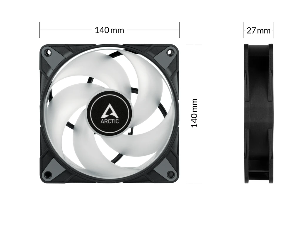 ARCTIC P14 PWM PST A-RGB korpuso ventiliatorius, 4-pin, 140mm, juodas