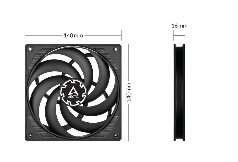 ARCTIC P14 SLIM PWM PST korpuso ventiliatorius, 4-pin, 140mm, siauras, juodas