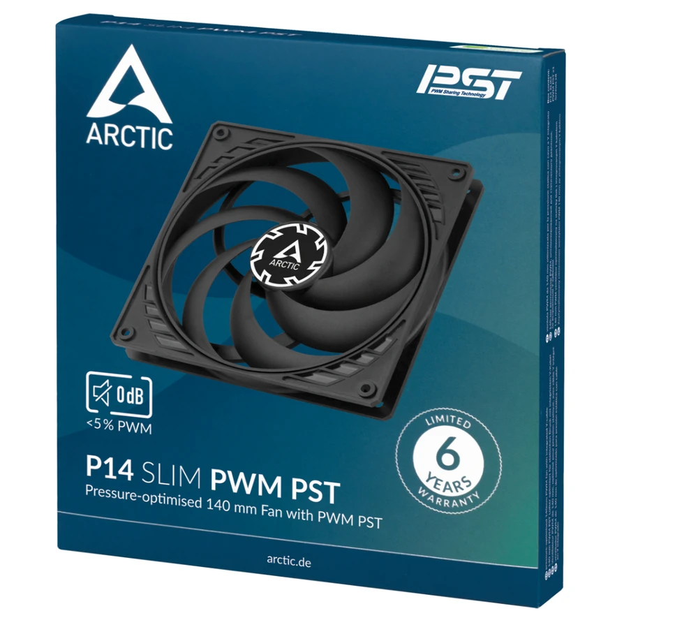 ARCTIC P14 SLIM PWM PST korpuso ventiliatorius, 4-pin, 140mm, siauras, juodas