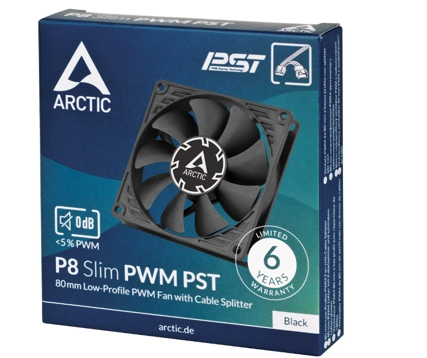 ARCTIC P8 Slim PWM PST korpuso ventiliatorius, 4-pin, 80mm, juodas