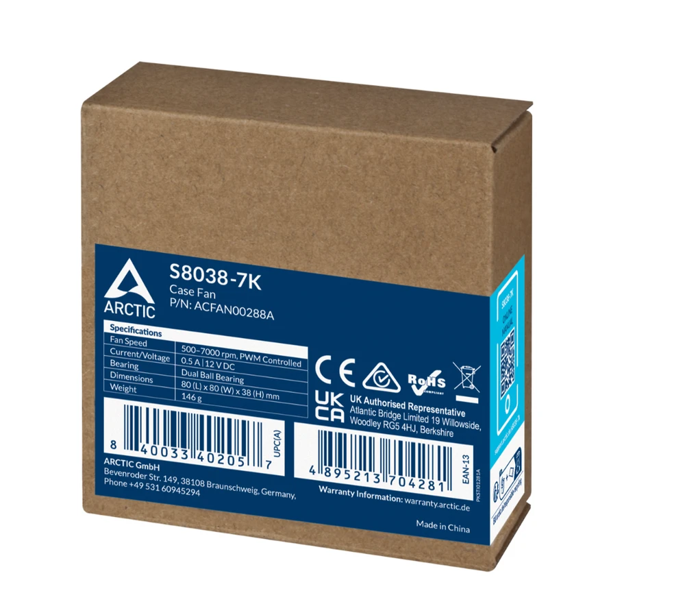 ARCTIC S8038-7K serverio ventiliatorius, 4-pin, 80mm