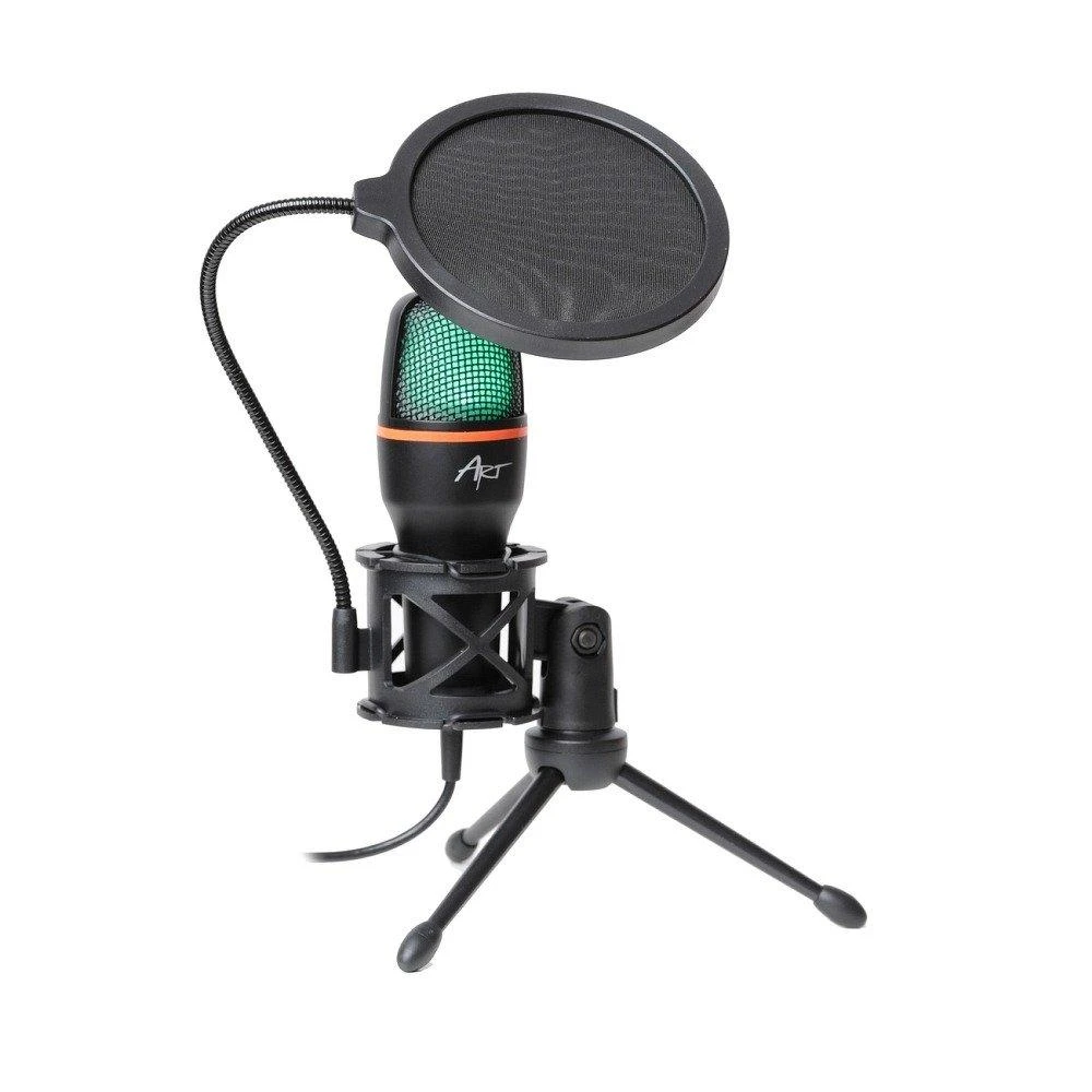 ART talpinis stovimas mikrofonas su membrana AC-02 trikojo USB LED