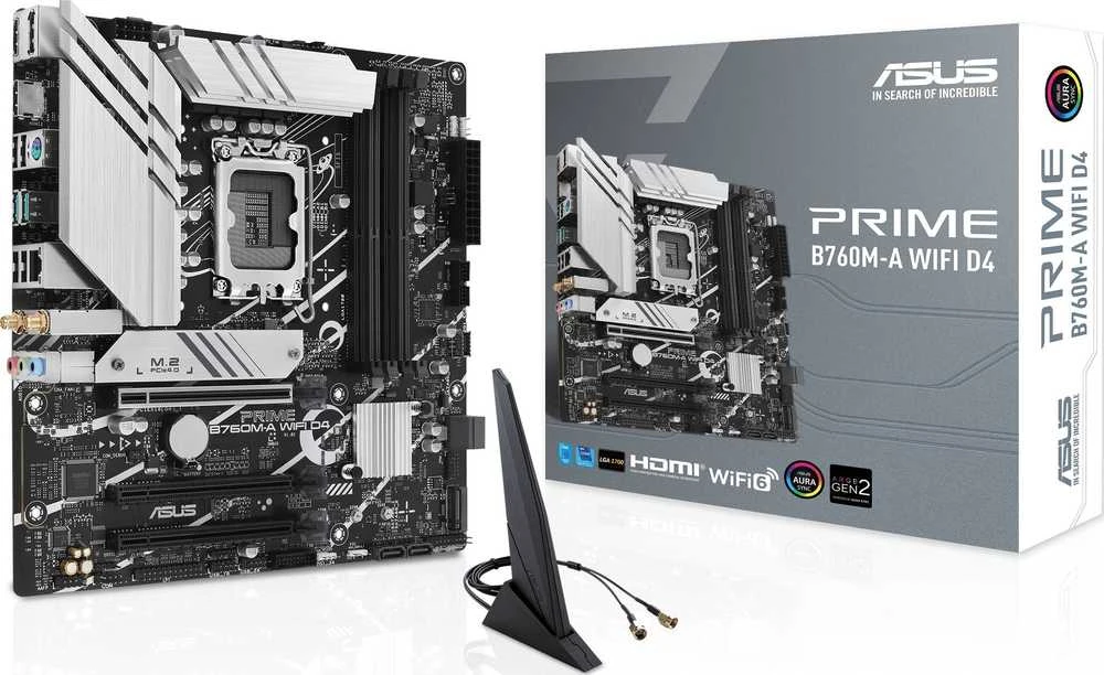 Pagrindinė plokštė ASUS PRIME B760M-A WIFI D4, LGA1700, Micro-ATX, DDR4