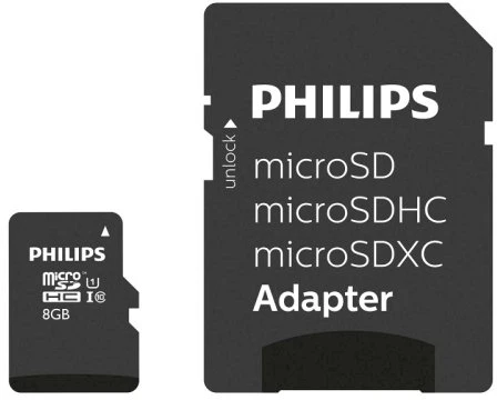 „Philips Micro SDHC“ kortelė 8 GB, 10 klasės, UHS-I, U1, su adapteriu