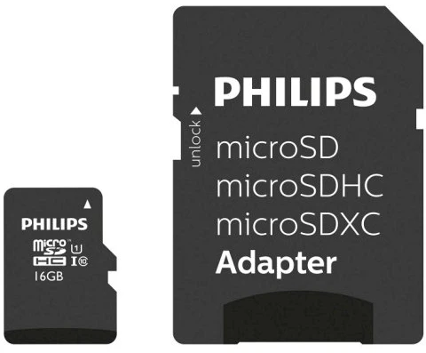 „Philips Micro SDHC“ 16 GB, 10 klasės, UHS-I U1, su adapteriu