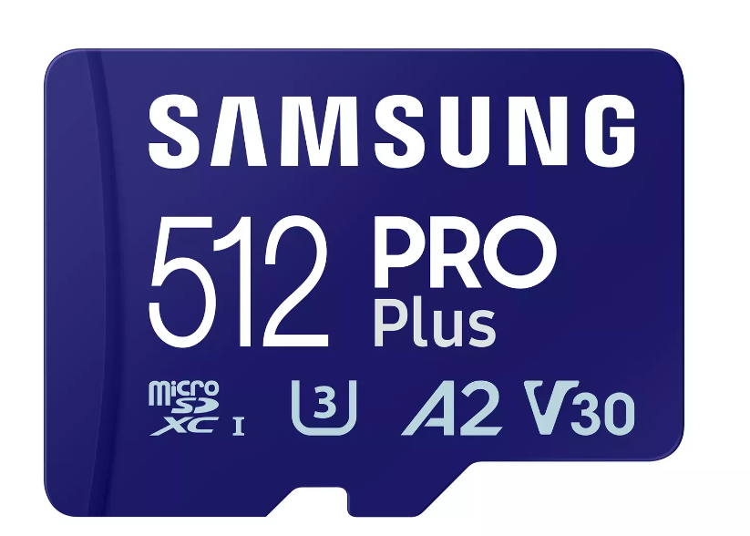 Atminties kortelė SAMSUNG PRO Plus Micro SD 512GB Iki 180MB/s Skaitymas ir 130MB/s Rašymo greitis su 10 klasės 4K UHD įsk. Kortelių skaitytuvas 2023