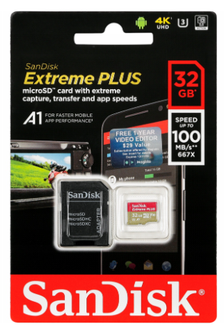 Atminties kortelė SanDisk Micro SDHC 100MB A1 32GB Extreme Plus SDSQXBG-032G-GN6MA