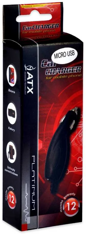 Įkroviklis Akyga ATX Platinum Premium Car charger 12 / 24V / 1A + Micro USB cable Juodas (Raudona Blister)