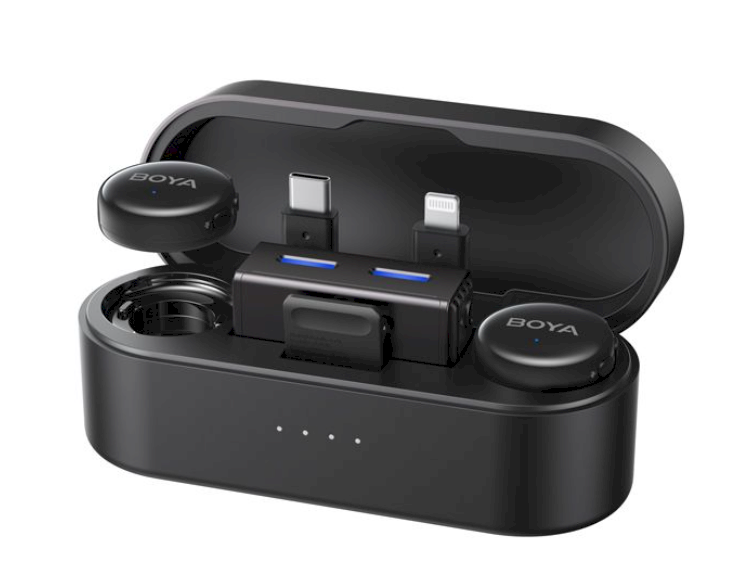 BOYA belaidis mikrofonas BOYALINK 3-01, 2.4GHz, dirbtinio intelekto triukšmo slopinimas, su 2 siųstuvais ir 2 imtuvais (C tipo, „Lightning“) Juodas EU