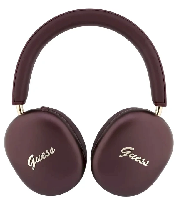 Guess Metallic Finish Auksinė Script Logo ENC belaidės ausinės, bordo spalvos