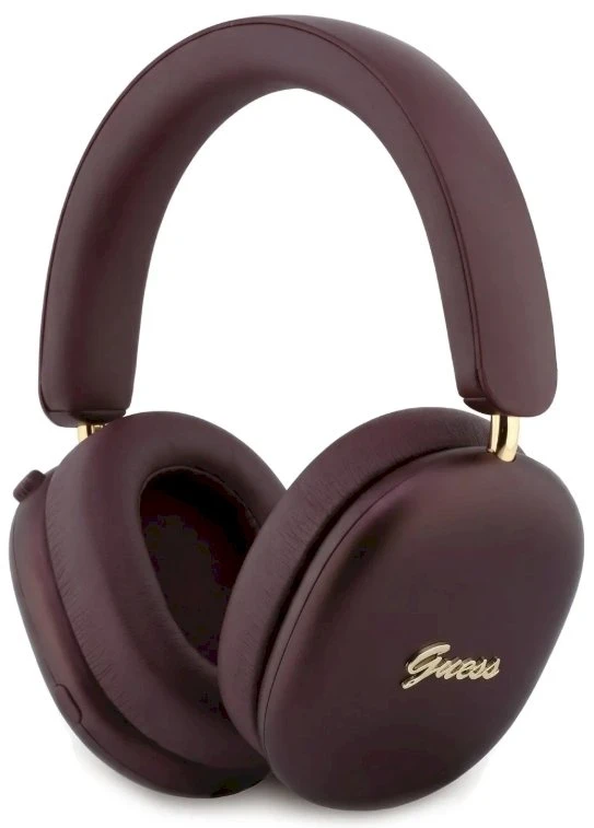 Guess Metallic Finish Auksinė Script Logo ENC belaidės ausinės, bordo spalvos