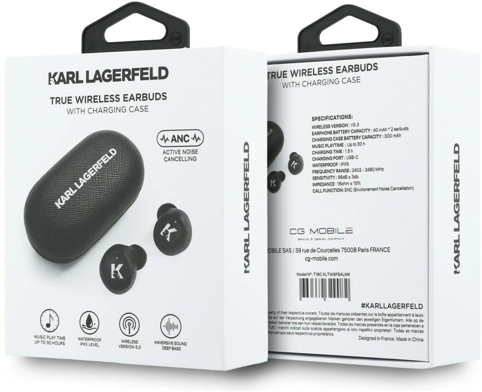 Belaidės ausinės ENC Karl Lagerfeld Saffiano Logo KF003013 juodas