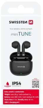 Swissten TWS Mini TUNE belaidės stereo ausinės su mikrofonu, juodos