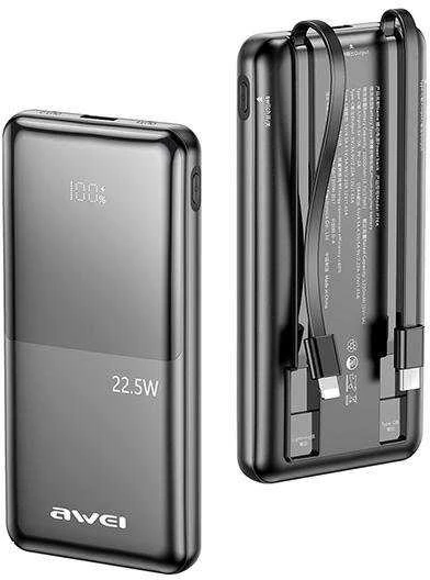AWEI PowerBank P76K 10000mAh 22.5W juodos spalvos Digital Ekranas