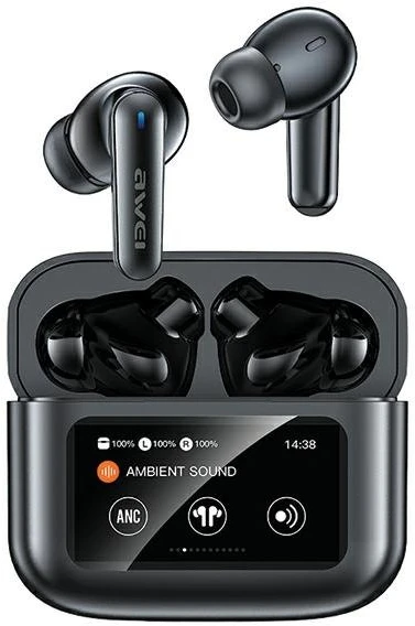 AWEI Bluetooth 5.4 T56 ANC TWS ausinės + įkrovimo dėklas, juodos spalvos