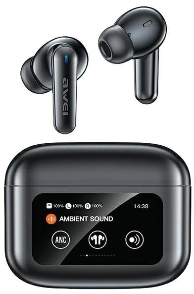 AWEI Bluetooth 5.4 T56 ANC TWS ausinės + įkrovimo dėklas, juodos spalvos