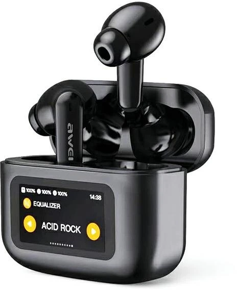 AWEI Bluetooth 5.4 T56 ANC TWS ausinės + įkrovimo dėklas, juodos spalvos