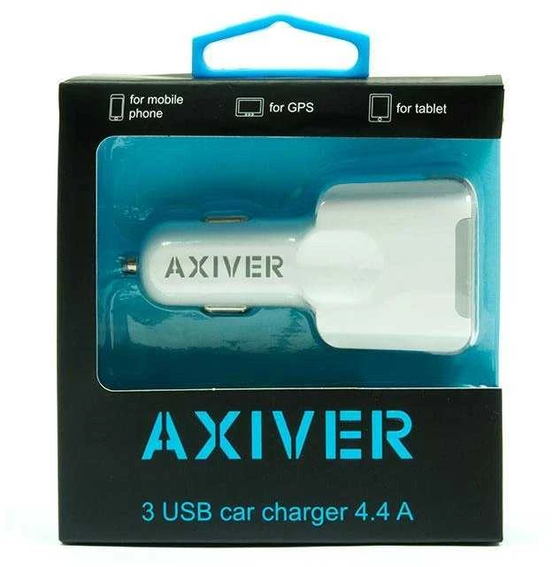 „Axiver Triple Premium“ automobilinis įkroviklis, 3 x USB 4.4A, Baltas