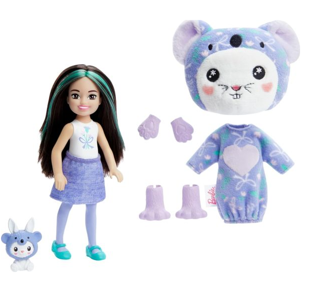 Mattel Čelsės „Cutie Reveal“ rinkinys, minkštutėlių kostiumų serija - triušelis + koala