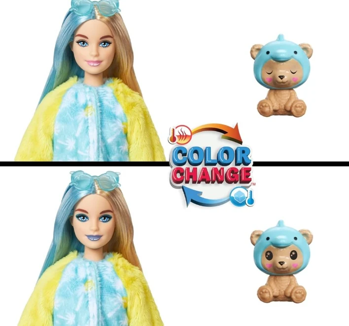 Barbės „Cutie Reveal“ rinkinys, minkštutėlių kostiumų serija - meškutis + delfinas