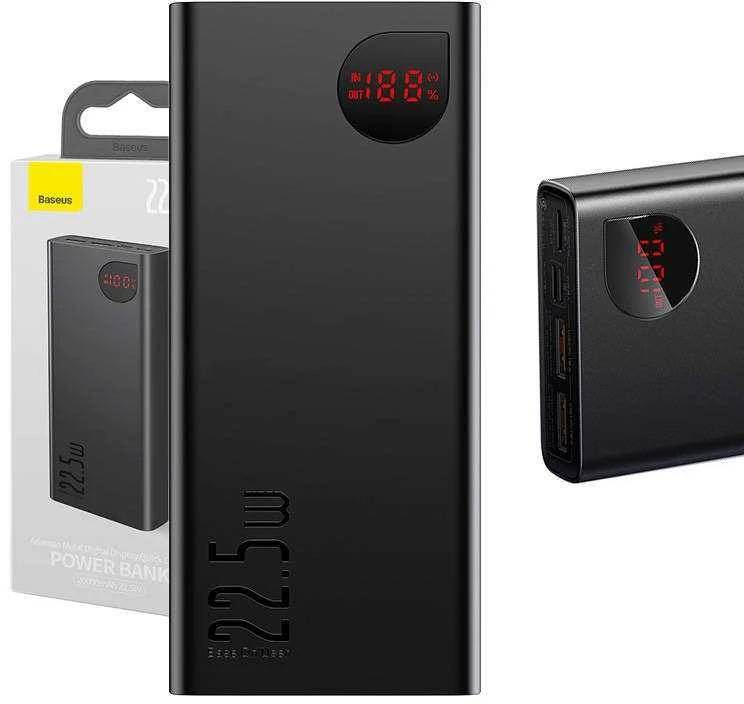 LiPo išorinis akumuliatorius (Powerbank) 20000mAh 22.5W su PD3.0 QC3.0 2xUSB + USB C ADAMAN Metal juodas BASEUS