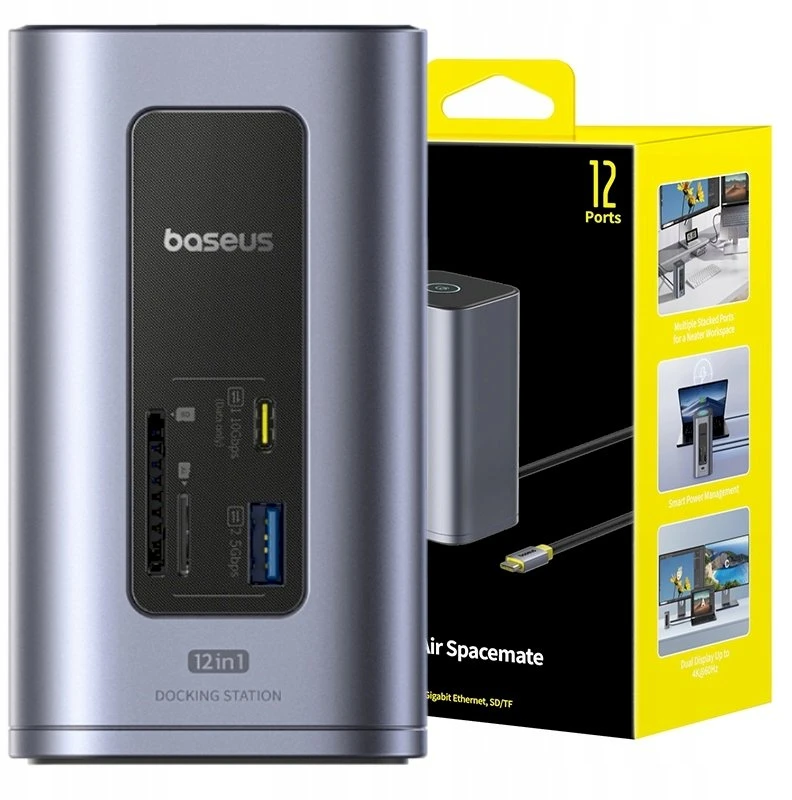 Jungčių stotelė / adapteris 1in12 USB C kištukas - 2xHDMI RJ45 SD/TF USB3 NU1 Air Spacemate BASEUS