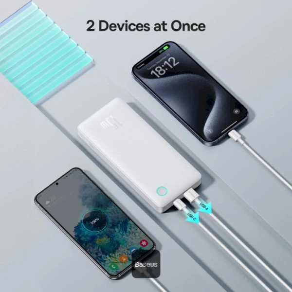 LiPo išorinis akumuliatorius (PowerBank) 10000mAh 15W USB + USB-C Airpow Lite baltas BASEUS