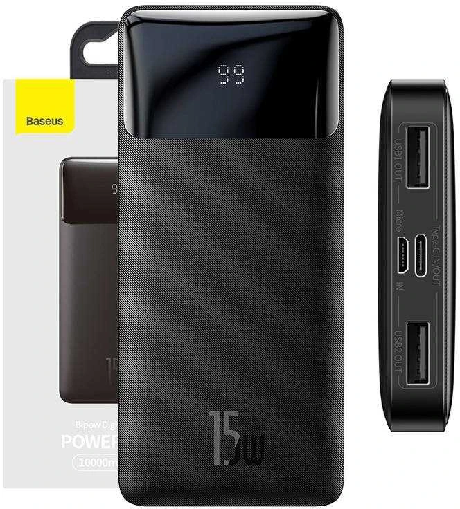 Baseus Bipow maitinimo blokas su ekranu 10000mAh 15W (Overseas Edition) (Juodas)