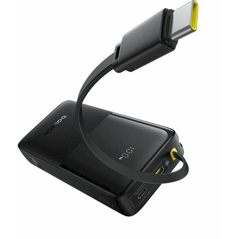LiPo išorinis akumuliatorius (Powerbank) 20000mAh 20W, su įmontuotu USB-C kabeliu, USB-A, USB-C Bipow2 Juodas BASEUS