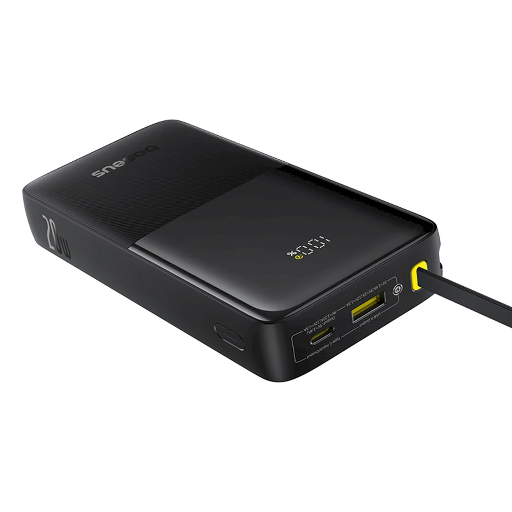 LiPo išorinis akumuliatorius (Powerbank) 20000mAh 20W, su įmontuotu USB-C kabeliu, USB-A, USB-C Bipow2 Juodas BASEUS
