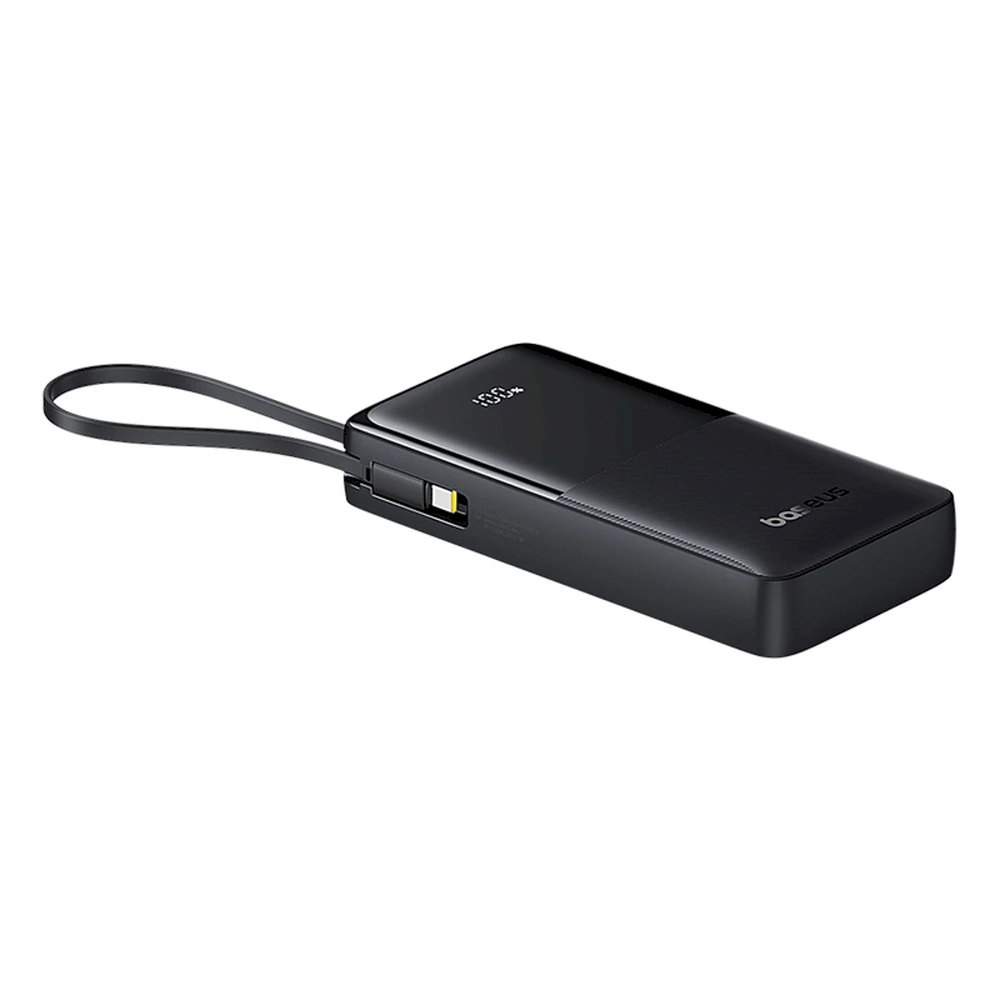 LiPo išorinis akumuliatorius (Powerbank) 20000mAh 20W, su įmontuotu USB-C kabeliu, USB-A, USB-C Bipow2 Juodas BASEUS