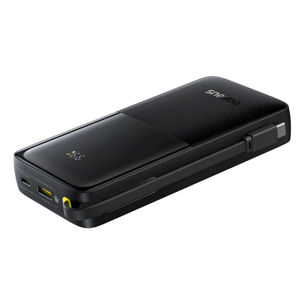 LiPo išorinis akumuliatorius (Powerbank) 20000mAh 20W, su įmontuotu USB-C kabeliu, USB-A, USB-C Bipow2 Juodas BASEUS