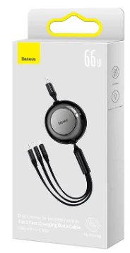 Baseus Bright Mirror 3 USB 3-in-1 kabelis skirtas micro USB USB-C Lightning 66W 2A 1,1m – Juodas