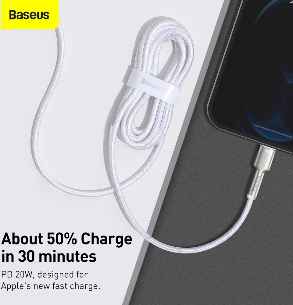 Baseus Cafule USB-C į Lightning kabelis PD 20W 2m - Baltas