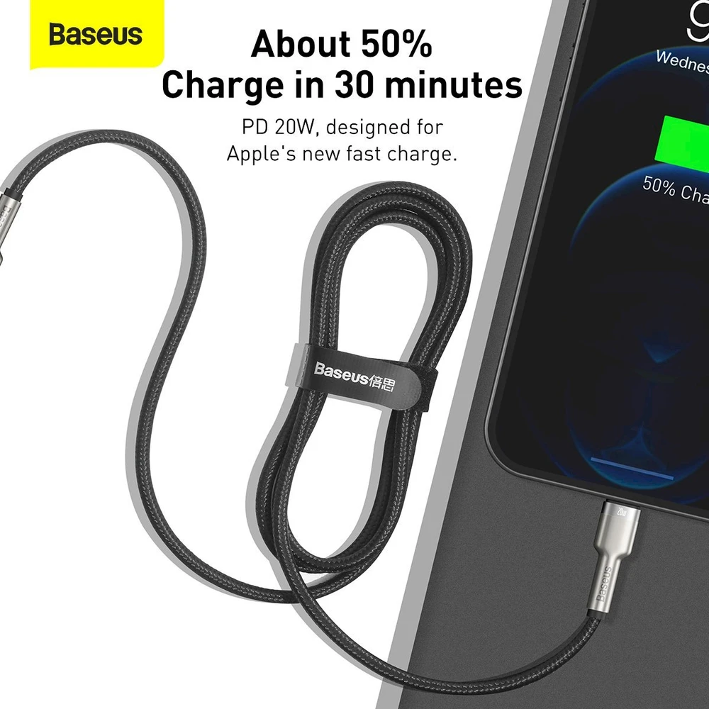 Baseus Cafule USB-C į Lightning kabelis PD 20W 1m - Juodas