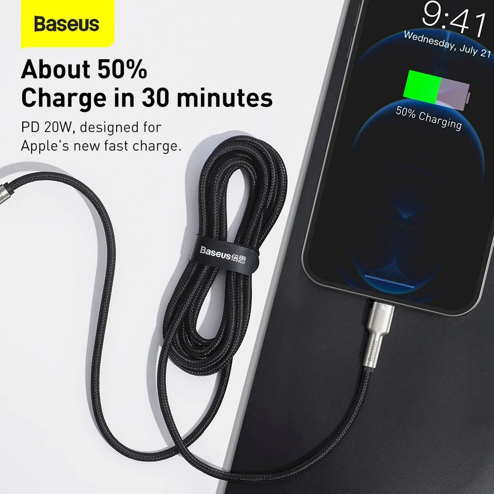 Baseus Cafule USB-C į Lightning kabelis 20W 2m - Juodas