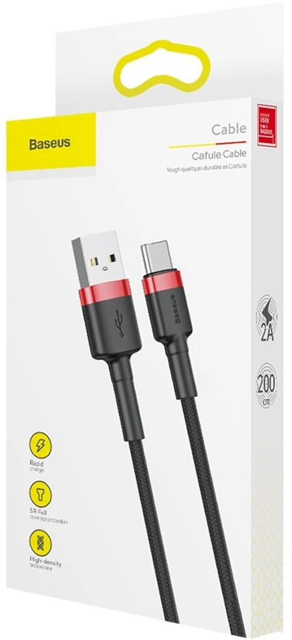 Baseus Cafule USB-C kabelius 2A 3m - Juodas / Raudonas