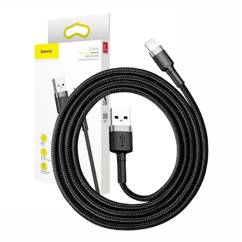 Baseus Cafule USB Lightning kabelis 2.4A 0.5m - Pilkas / Juodas