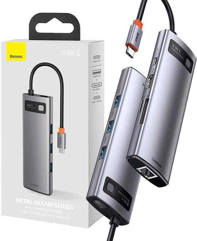 Jungčių stotelė / adapteris USB C kištukas - 8 rūšių jungtys Metal Gleam BASEUS
